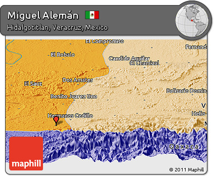 Political Panoramic Map of Miguel Alemán