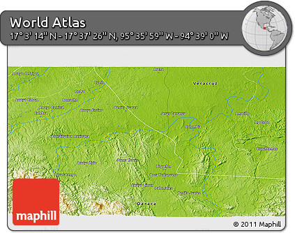Physical 3D Map of the Area around 17° 20' 20" N, 95° 7' 30" W