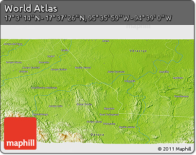 Physical 3D Map of the Area around 17° 20' 20" N, 95° 7' 30" W