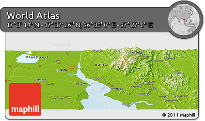 Physical Panoramic Map of the Area around 17° 20' 20" N, 96° 58' 29" E