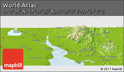 Physical Panoramic Map of the Area around 17° 20' 20" N, 96° 58' 29" E
