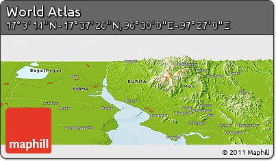Physical Panoramic Map of the Area around 17° 20' 20" N, 96° 58' 29" E