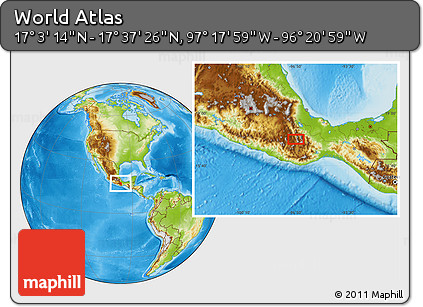 Physical Location Map of the Area around 17° 20' 20" N, 96° 49' 29" W