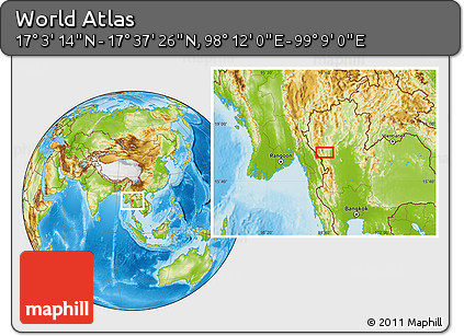 Physical Location Map of the Area around 17° 20' 20" N, 98° 40' 30" E