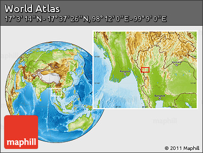 Physical Location Map of the Area around 17° 20' 20" N, 98° 40' 30" E