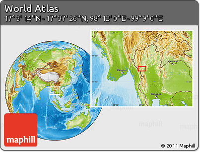 Physical Location Map of the Area around 17° 20' 20" N, 98° 40' 30" E