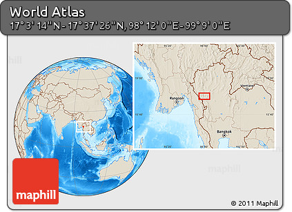Shaded Relief Location Map of the Area around 17° 20' 20" N, 98° 40' 30" E