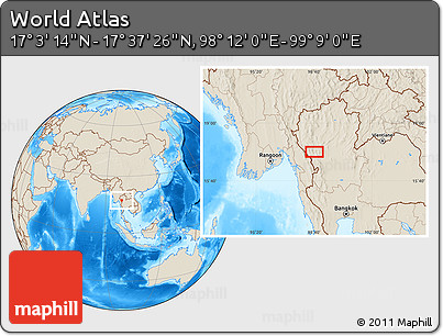 Shaded Relief Location Map of the Area around 17° 20' 20" N, 98° 40' 30" E