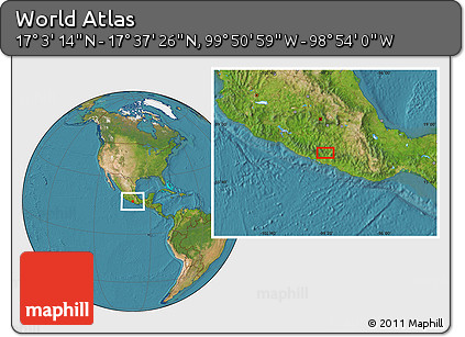 Satellite Location Map of the Area around 17° 20' 20" N, 99° 22' 30" W