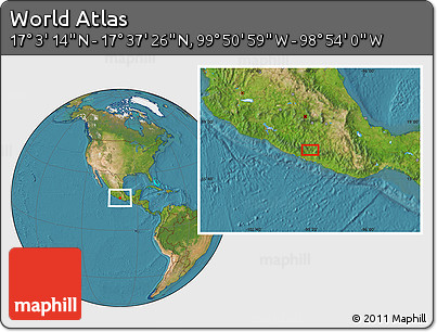 Satellite Location Map of the Area around 17° 20' 20" N, 99° 22' 30" W