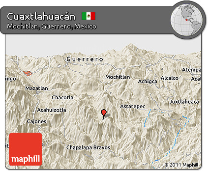 Shaded Relief Panoramic Map of Cuaxtlahuacán