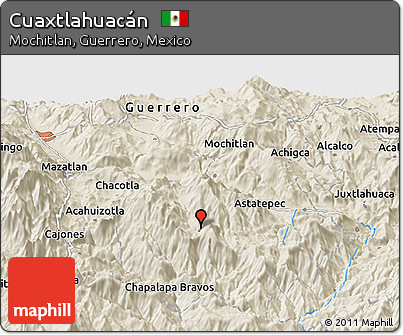 Shaded Relief Panoramic Map of Cuaxtlahuacán