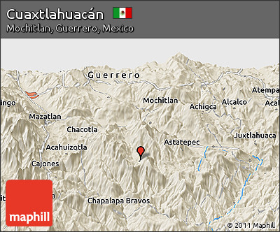 Shaded Relief Panoramic Map of Cuaxtlahuacán
