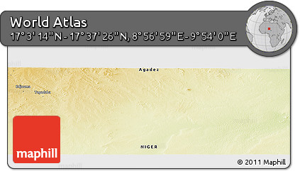 Physical Panoramic Map of the Area around 17° 20' 20" N, 9° 25' 30" E