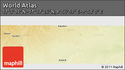 Physical Panoramic Map of the Area around 17° 20' 20" N, 9° 25' 30" E