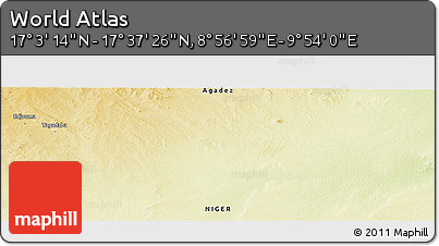 Physical Panoramic Map of the Area around 17° 20' 20" N, 9° 25' 30" E