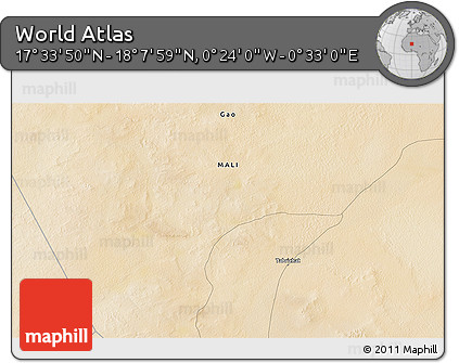 Satellite 3D Map of the Area around 17° 50' 55" N, 0° 4' 30" E