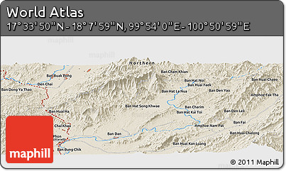Shaded Relief Panoramic Map of the Area around 17° 50' 55" N, 100° 22' 30" E