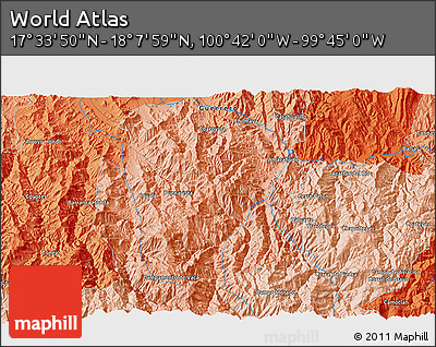 Political 3D Map of the Area around 17° 50' 55" N, 100° 13' 29" W