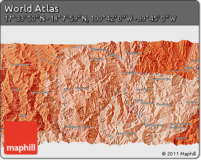 Political 3D Map of the Area around 17° 50' 55" N, 100° 13' 29" W