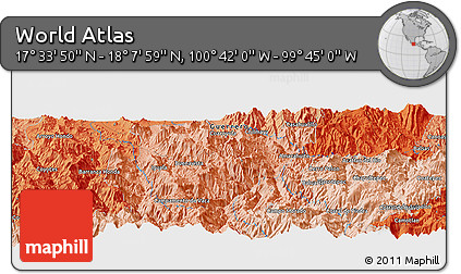 Political Panoramic Map of the Area around 17° 50' 55" N, 100° 13' 29" W