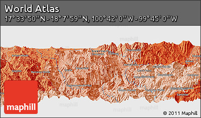 Political Panoramic Map of the Area around 17° 50' 55" N, 100° 13' 29" W