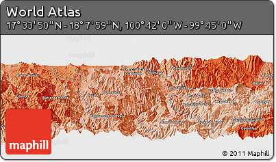 Political Panoramic Map of the Area around 17° 50' 55" N, 100° 13' 29" W