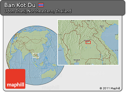 Savanna Style Location Map of Ban Kot Du, hill shading