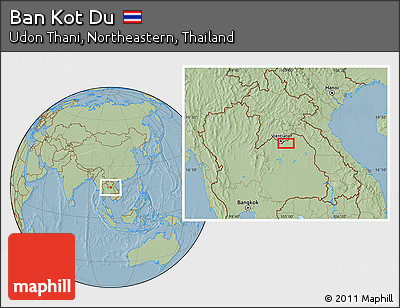 Savanna Style Location Map of Ban Kot Du, hill shading