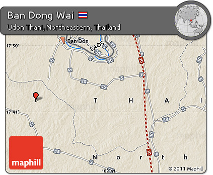 Shaded Relief Map of Ban Dong Wai