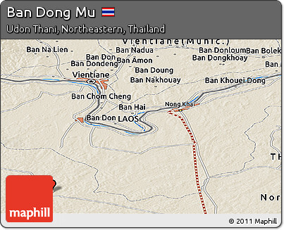 Shaded Relief Panoramic Map of Ban Dong Mu