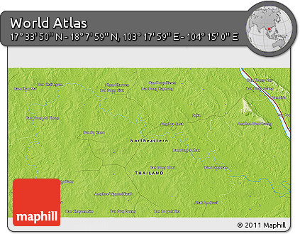 Physical 3D Map of the Area around 17° 50' 55" N, 103° 46' 30" E