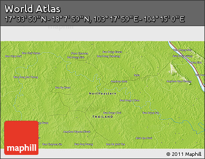 Physical 3D Map of the Area around 17° 50' 55" N, 103° 46' 30" E