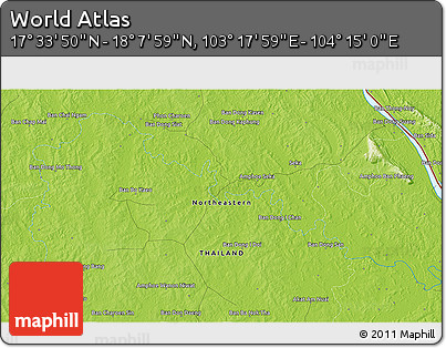 Physical 3D Map of the Area around 17° 50' 55" N, 103° 46' 30" E