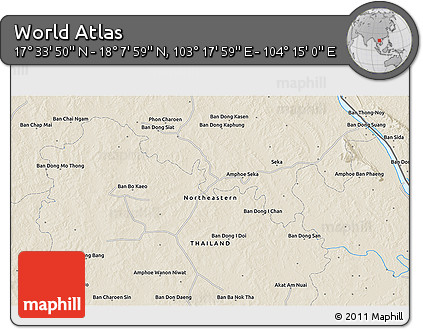 Shaded Relief 3D Map of the Area around 17° 50' 55" N, 103° 46' 30" E