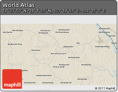 Shaded Relief 3D Map of the Area around 17° 50' 55" N, 103° 46' 30" E
