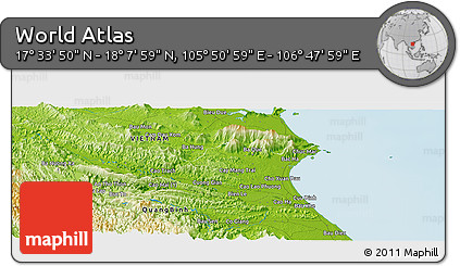 Physical Panoramic Map of the Area around 17° 50' 55" N, 106° 19' 29" E