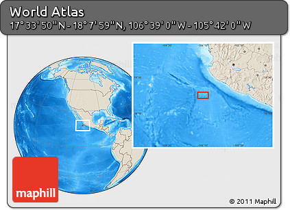 Shaded Relief Location Map of the Area around 17° 50' 55" N, 106° 10' 30" W