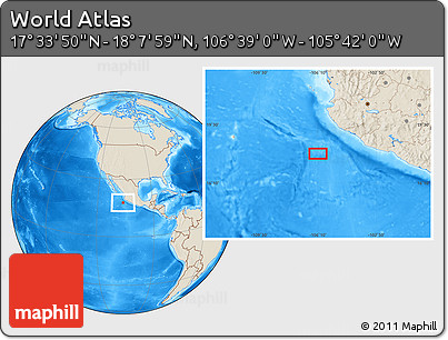 Shaded Relief Location Map of the Area around 17° 50' 55" N, 106° 10' 30" W