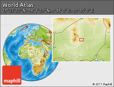 Physical Location Map of the Area around 17° 50' 55" N, 10° 16' 30" E