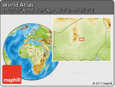 Physical Location Map of the Area around 17° 50' 55" N, 10° 16' 30" E
