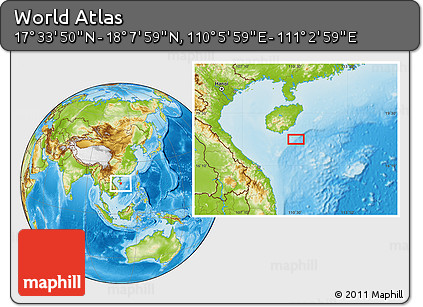 Physical Location Map of the Area around 17° 50' 55" N, 110° 34' 29" E