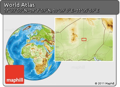 Physical Location Map of the Area around 17° 50' 55" N, 11° 7' 30" E