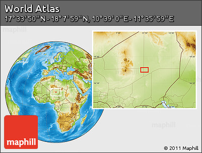 Physical Location Map of the Area around 17° 50' 55" N, 11° 7' 30" E