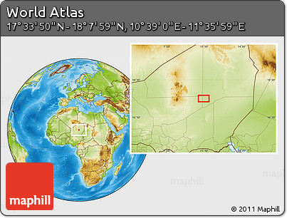 Physical Location Map of the Area around 17° 50' 55" N, 11° 7' 30" E
