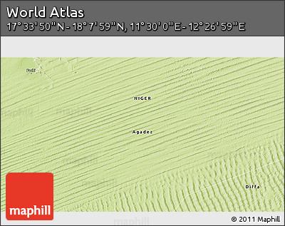 Physical 3D Map of the Area around 17° 50' 55" N, 11° 58' 29" E