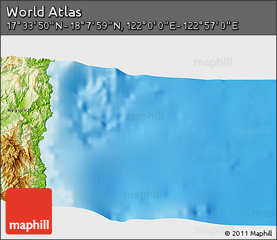 Physical 3D Map of the Area around 17° 50' 55" N, 122° 28' 29" E