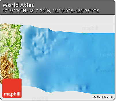 Physical 3D Map of the Area around 17° 50' 55" N, 122° 28' 29" E