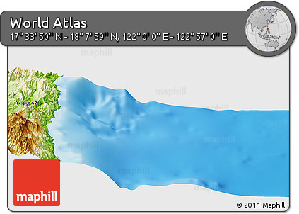 Physical Panoramic Map of the Area around 17° 50' 55" N, 122° 28' 29" E