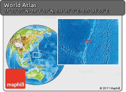 Physical Location Map of the Area around 17° 50' 55" N, 135° 13' 29" E
